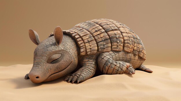 Photo cute pangolin sleeping in the desert 3d rendering