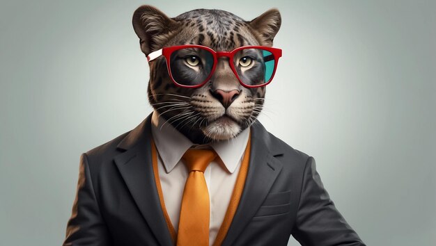 Cute panther wearing glasses and a business