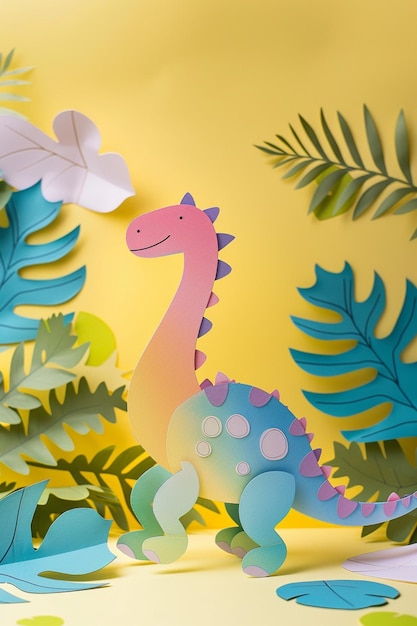 Photo cute paper cut colorful dinosaur