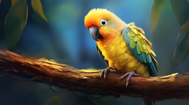 Cute parrot on tree branch