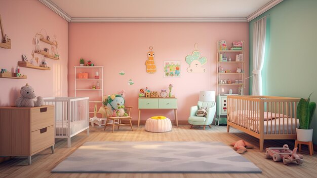 cute pastel baby room with crib AI Generated