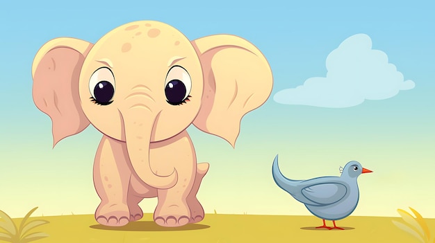 Cute pastel cartoon elephant Jungle Animal background copy space