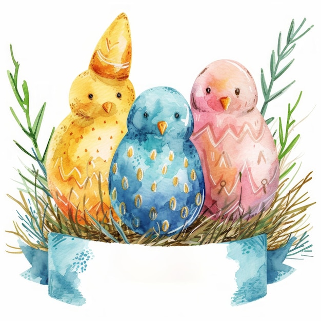 cute pastel colors watercolor easter border isolated