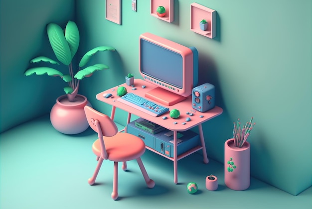 Cute pc gaming room soft pop style