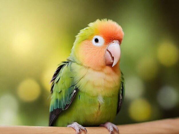 Photo cute peachfaced lovebird with colorful feathers on a blurred background
