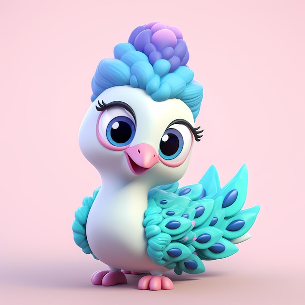 cute peacock adorable expression tiny cute isometric soft pastel colors