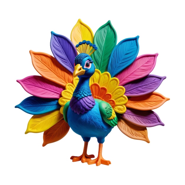 Cute peacock made of colourful craft clay