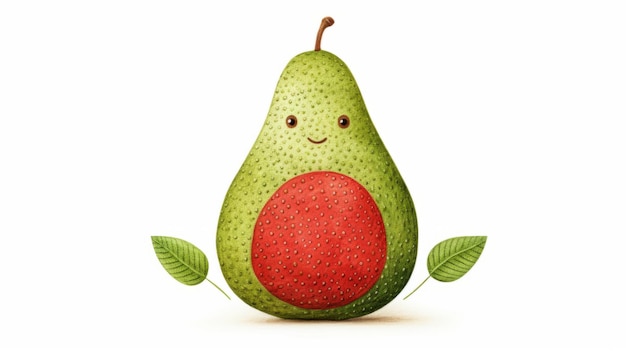 Cute pear Happy Fruit on white background with a smile in childrens illustration style