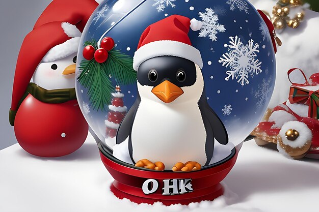 Photo cute penguin christmas tree inside a snow glove