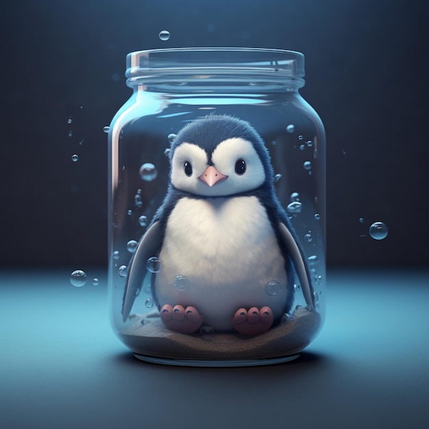 Cute penguin in a jar beautiful photo Ai generated art
