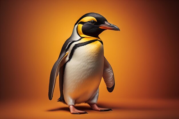 Cute penguin standing in front of solid color background ai generative