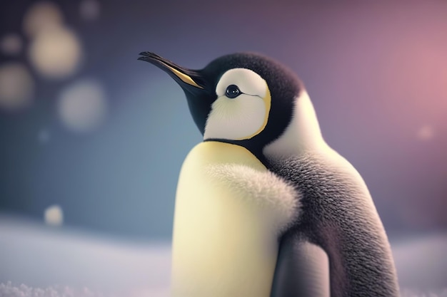 Photo a cute penguin stands on the snow under a blue sky generative ai