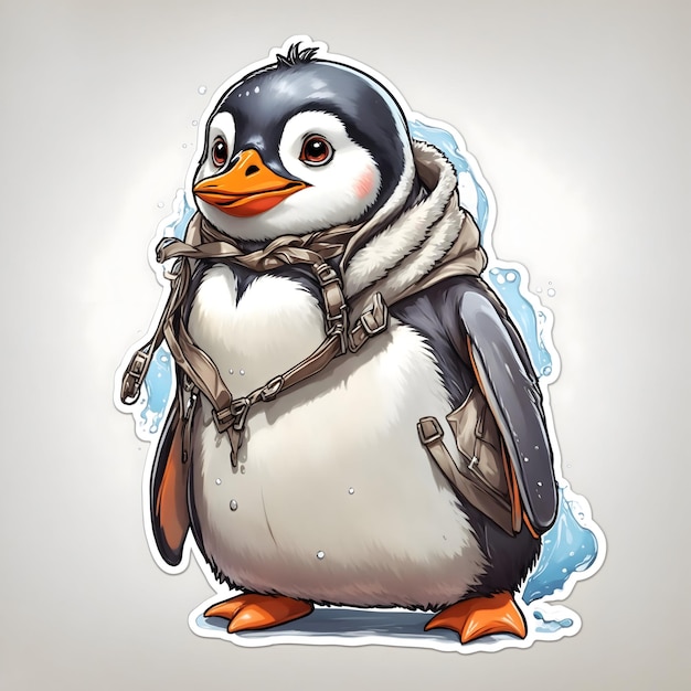 Cute Penguin sticker on white background