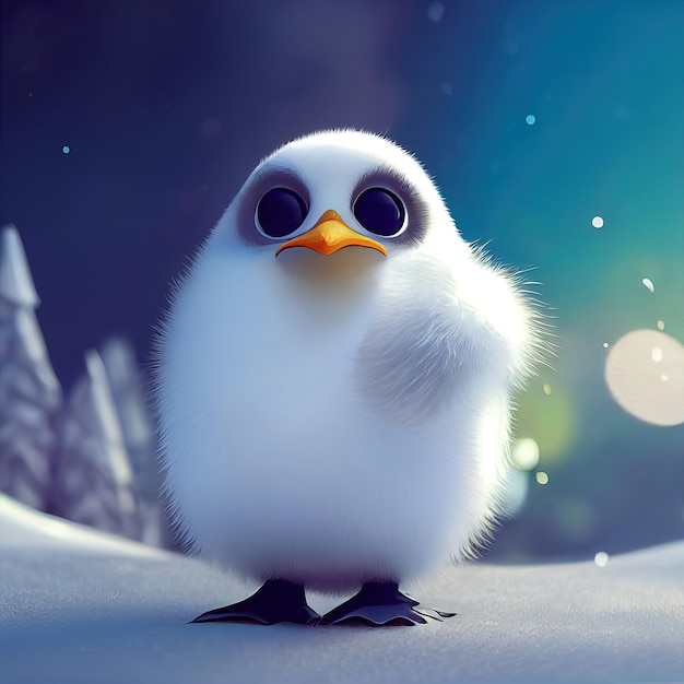 Cute penguin walks in snow