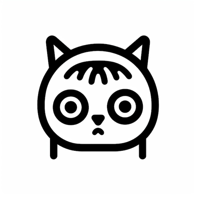 고양이 귀가 있는 귀여운  키스 해링 미니멀 아이콘 검은색과 색 백색 배경