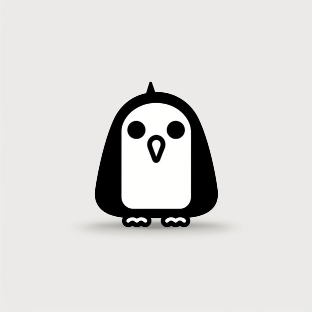 Милый пингвин с кошачьим ухом Кит Харинг минимальная икона черно-белый белый фон