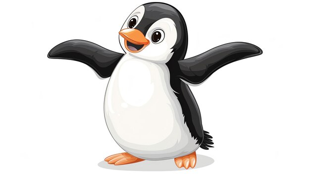 Photo a cute penguin with a happy expression on its face the penguin is standing on a white background and has its wings outstretched