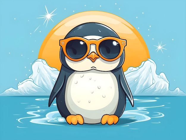 Cute penguin with sunglasses enjoying a beach day under the sun and moon tshirt design