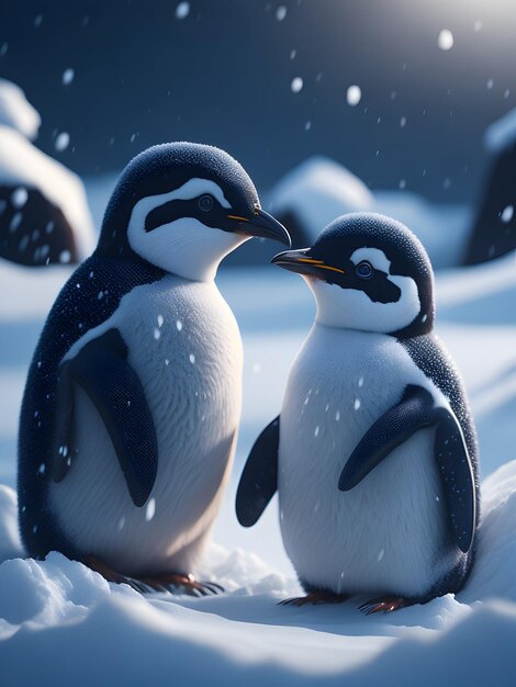 Cute penguins in cold weather