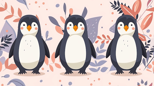 Cute penguins wallpaper colorful pastel cartoon style Design for banner poster wallpaper background