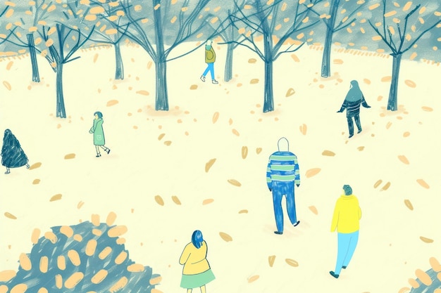 공원 일러스트레이션의 귀여운 사람들이 야외에서 는 그림