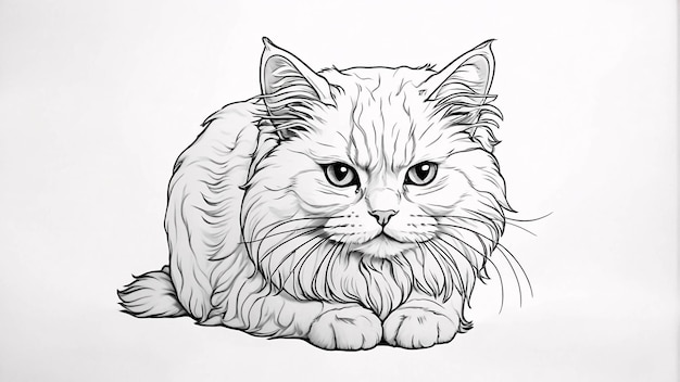 Photo cute persian cat pet line art hand drawn kawaii coloring book illustration