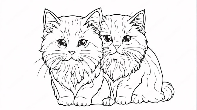 Photo cute persian cat pet line art hand drawn kawaii coloring book illustration