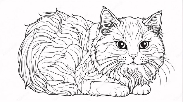 Photo cute persian cat pet line art hand drawn kawaii coloring book illustration