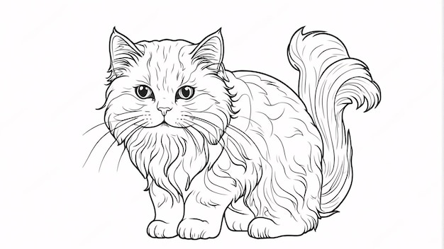 Photo cute persian cat pet line art hand drawn kawaii coloring book illustration