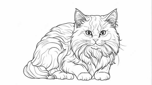 Cute Persian Cat Pet Line Art Hand Drawn Kawaii Coloring Book Illustration