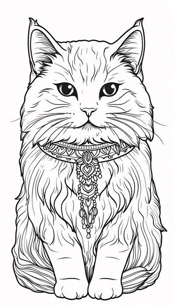 Photo cute persian cat pet line art hand drawn kawaii coloring book illustration