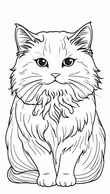 Photo cute persian cat pet line art hand drawn kawaii coloring book illustration