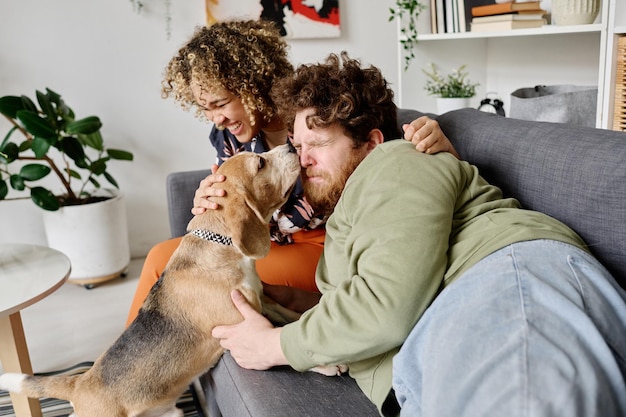 Photo cute pet loving his owners