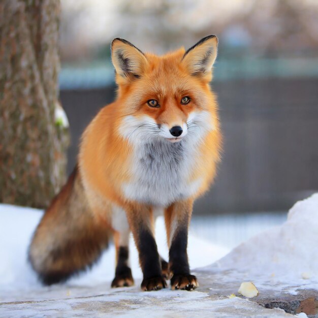 Foto carino ritratto di una volpe rossa che cammina in inverno