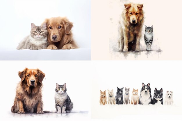 Cute pet sitting together and Close up portrait on beautiful cat and dog