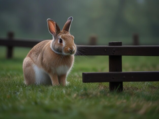 可愛いペット 草のフィールドの白いウサギの動物 壁紙の背景