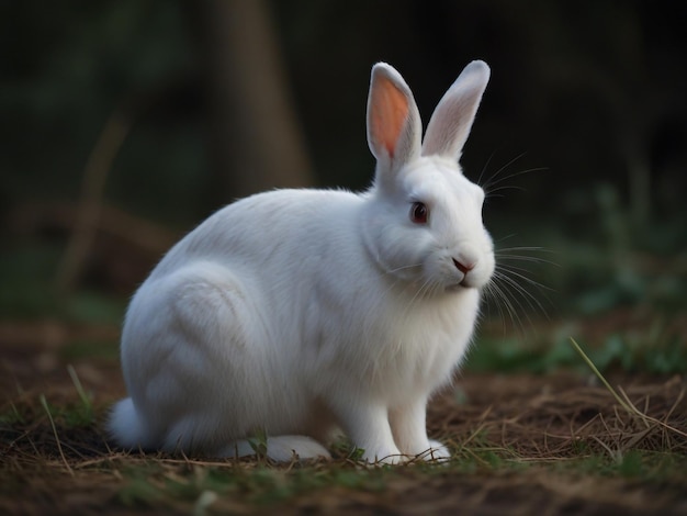 可愛いペット 草のフィールドの白いウサギの動物 壁紙の背景