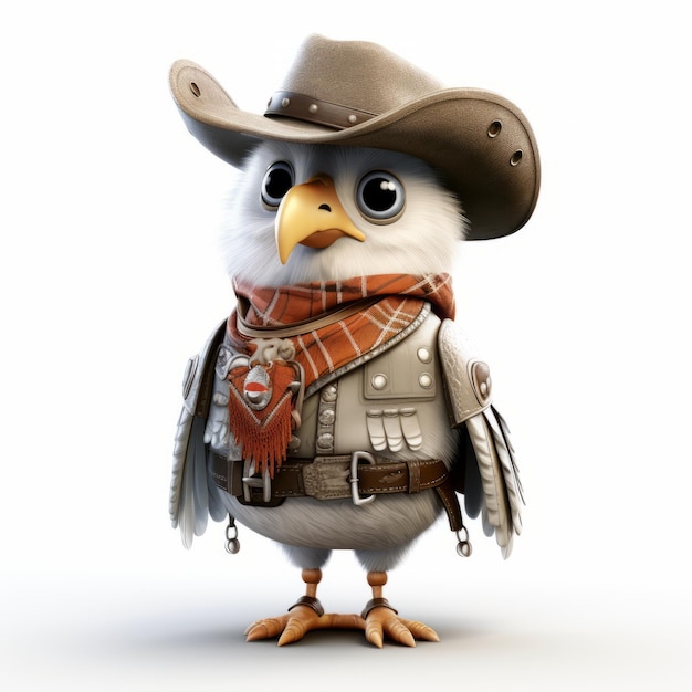 Photo cute photorealistic 3d eagle cowboy character on white background