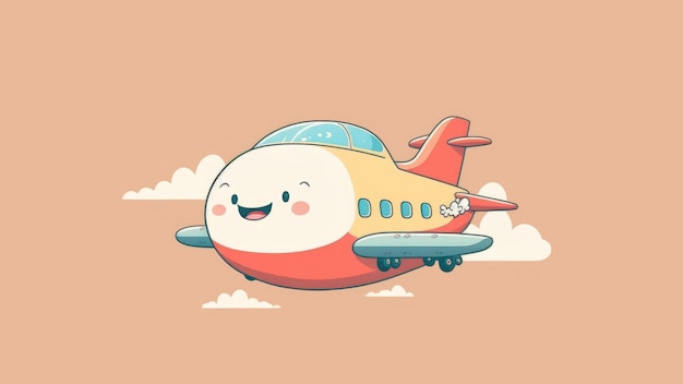 Photo cute picture of a plane cartoon happy little drawn characters