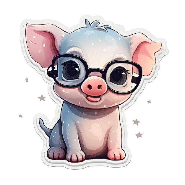 Cute pig cartoon sticker on white background Vector illustration for your design