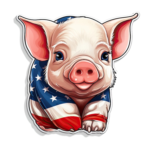 白い背景の可愛い豚の漫画のステッカー あなたのデザインのためのベクトルイラスト