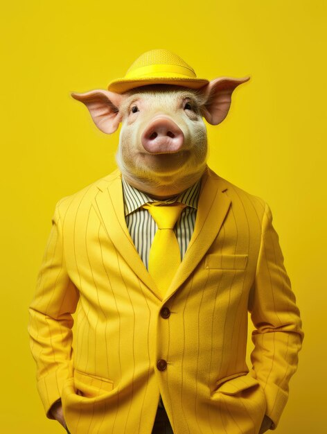 Cute pig on a yellow background