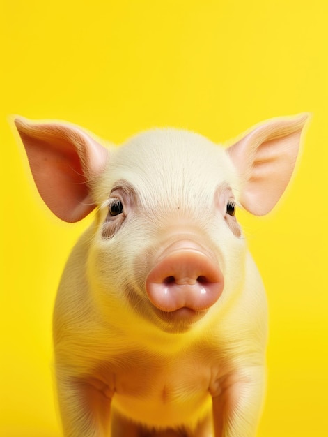 Cute pig on a yellow background