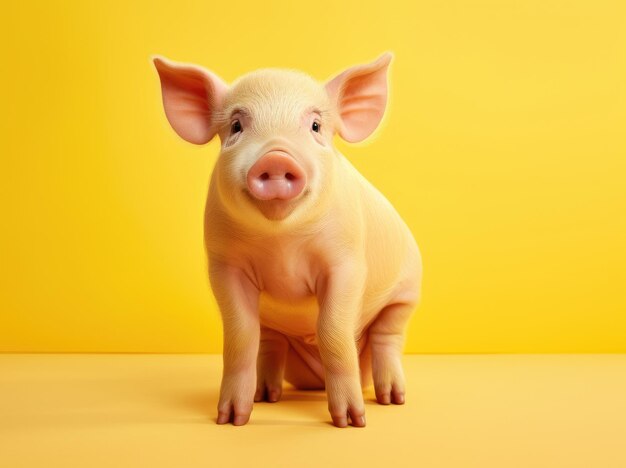 Cute pig on a yellow background