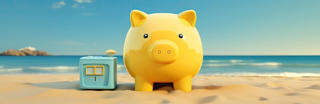 Cute piggy bank in the simply background