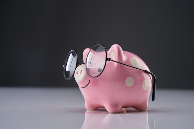 Cute piggy bank with round eyeglasses