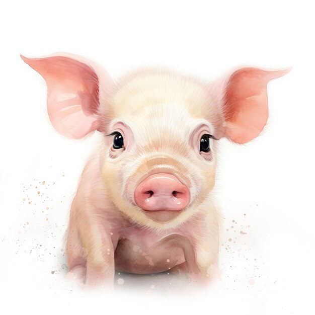 Cute piglet digital watercolour against white background Front view of a whimsical farm animal