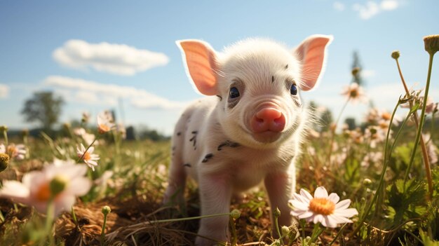 사진 잔디에서 먹이를 먹는 귀여운 돼지