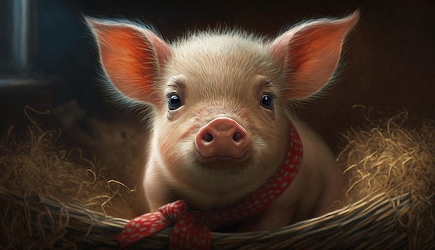 A cute piglet looking at camera outdoors generative AI