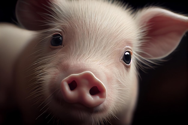 Cute piglet with pink fur looking at camera generative AI